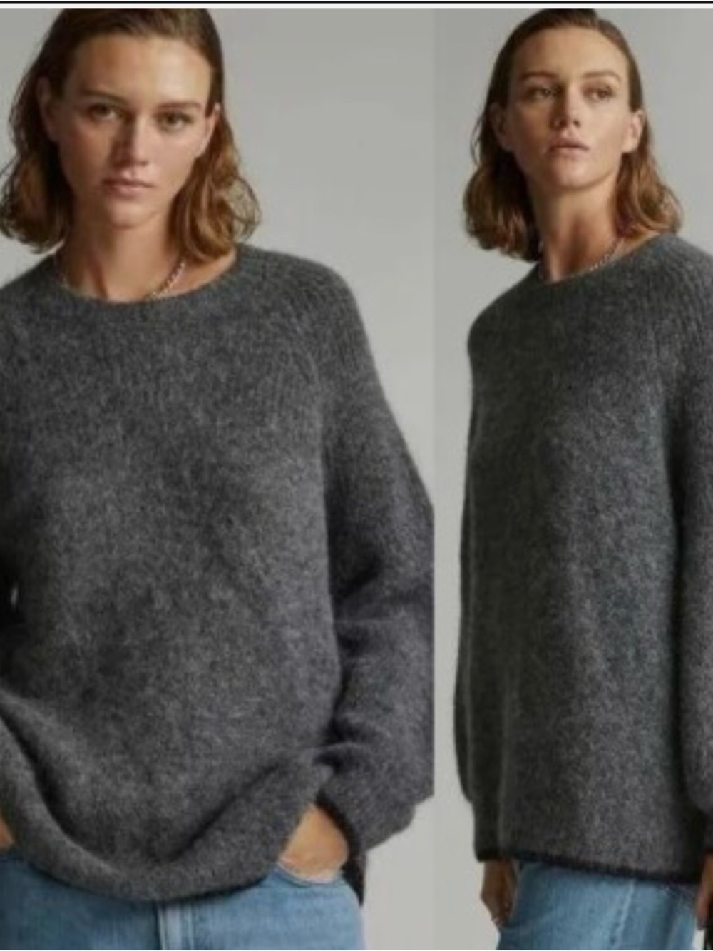 Everlane Alpaca Merino Wool Overized Crewneck Sweater Gray Balloon Sleeve-XS